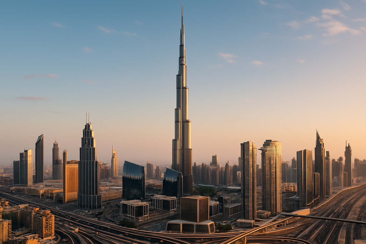 Iconic Dubai skyline with Burj Khalifa