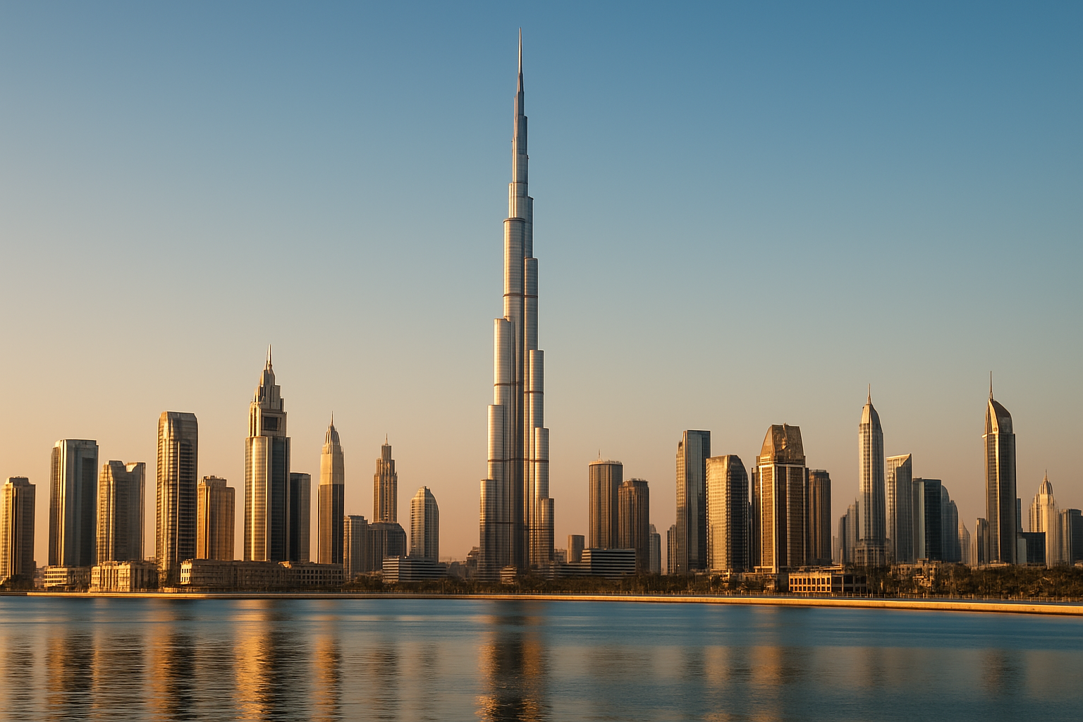 Luxury Dubai skyline with iconic Burj Khalifa